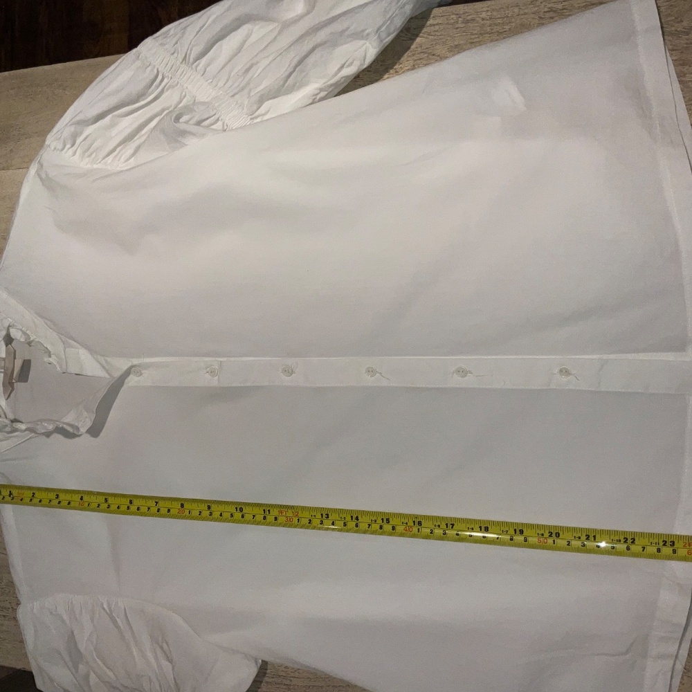 H&M White 100% Cotton 3/4 Puffy Sleeve Blouse Top Button Down Size 8 - Picture 3 of 9
